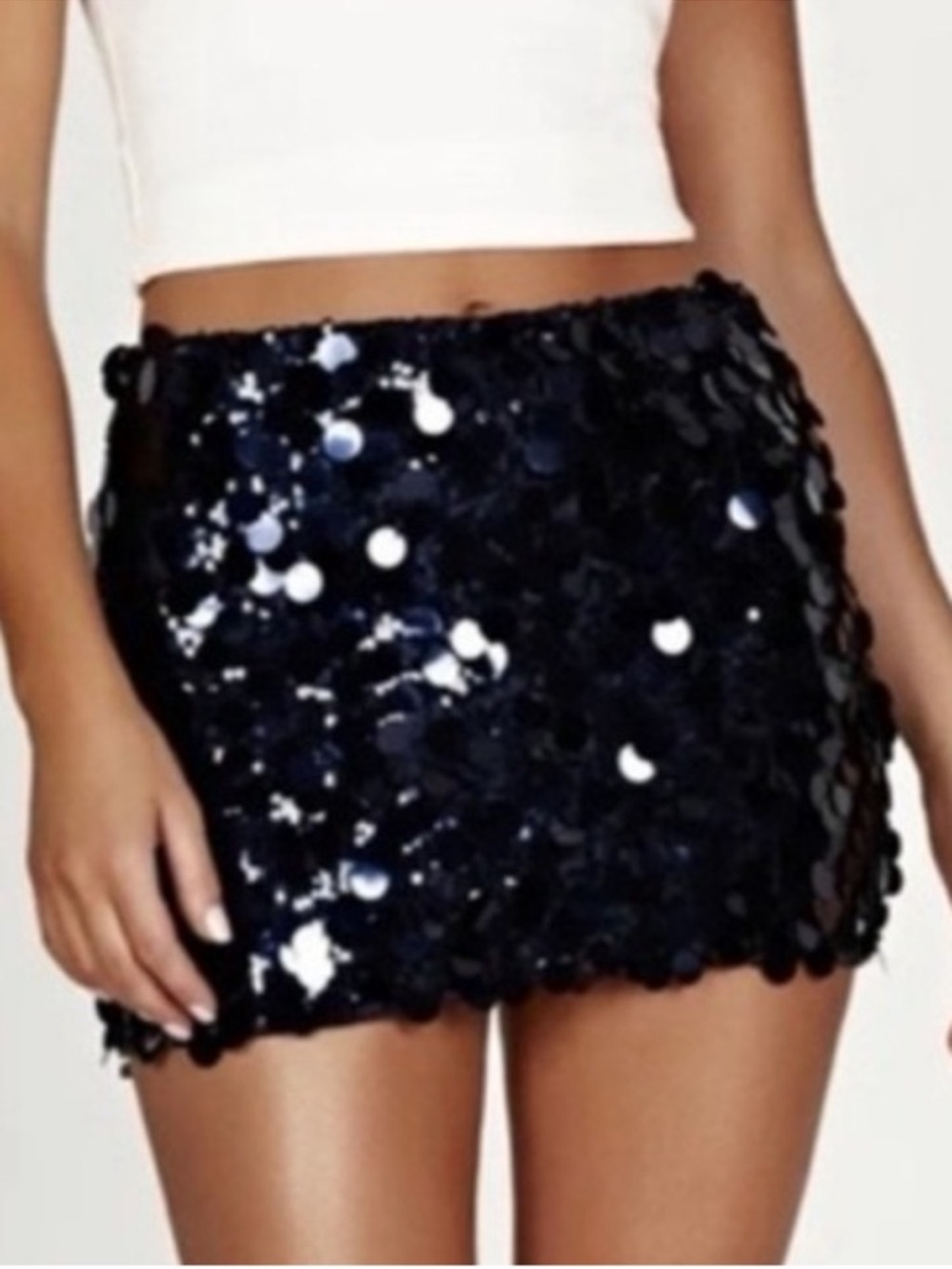 EUC MESHKI Sequined Mini Skirt Midnight Blue Size Small